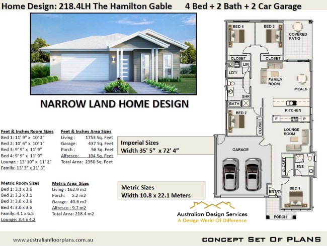 4 bedroom narrow land house plan